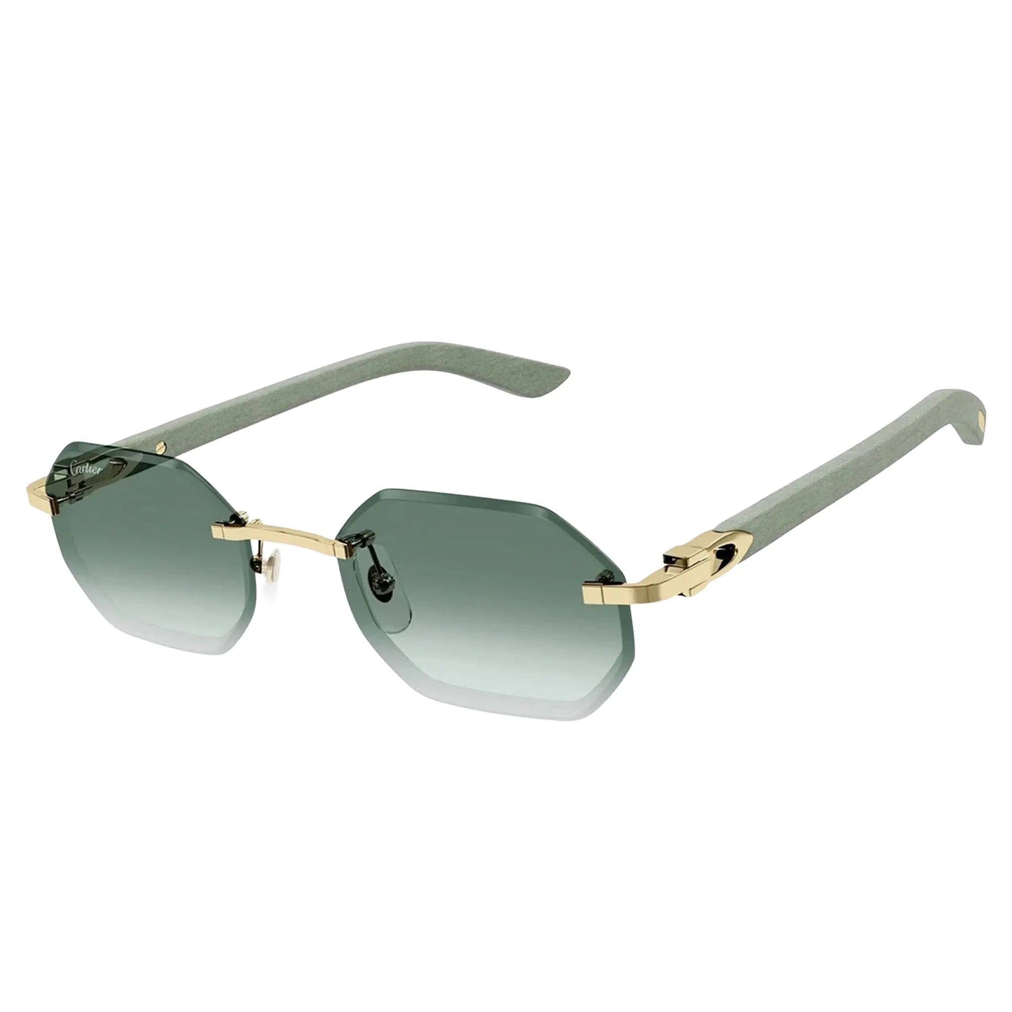 Front Side View of Cartier Eyewear CT0439S-008 Green Silver Rimless Sunglasses